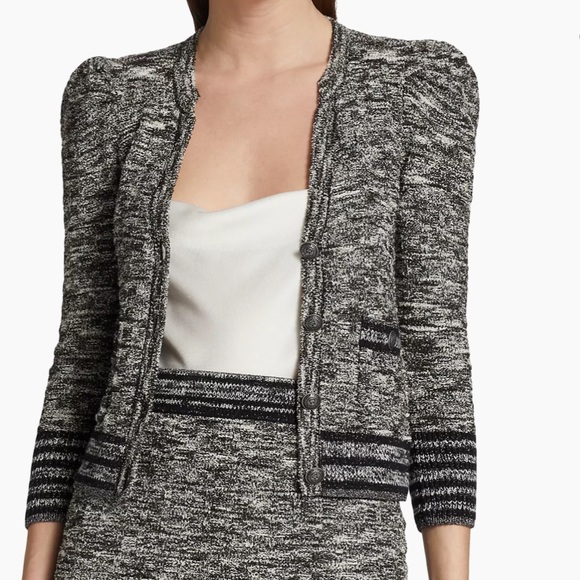 L’AGENCE Jenni Black & White Waffle Stitch Cardigan NEW - Picture 3 of 8